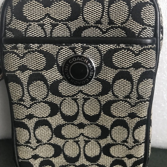 Coach Black/Gray Signature C Canvas Leather Wristlet Mini Pouch - Picture 10 of 16